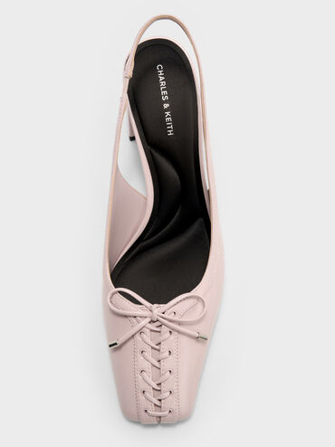 Lace-Up Bow Slingback Pumps, Light Pink, hi-res