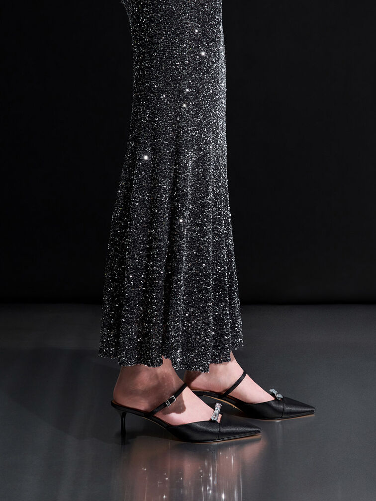 Gi&agrave;y mules cao g&oacute;t Recycled Polyester Bow Kitten-Heel, Đen họa tiết, hi-res