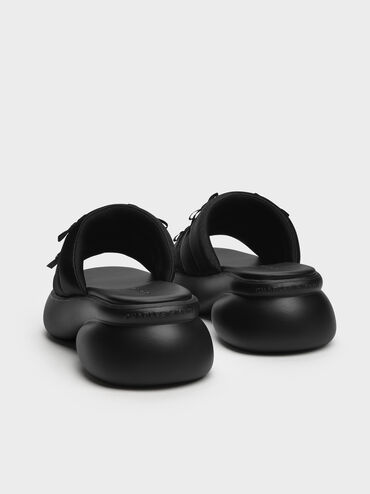 Recycled Polyester Bow Puffy Sports Sandals, Black Textured, hi-res