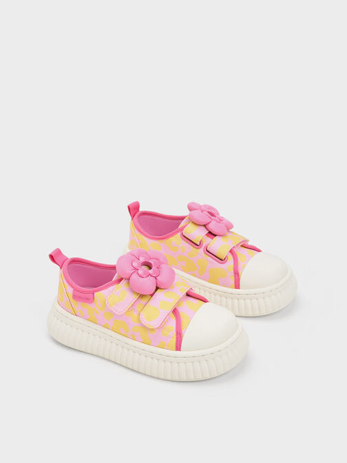 Giày sneakers bé gái Puffy Flower Printed, Hồng nhạt, hi-res