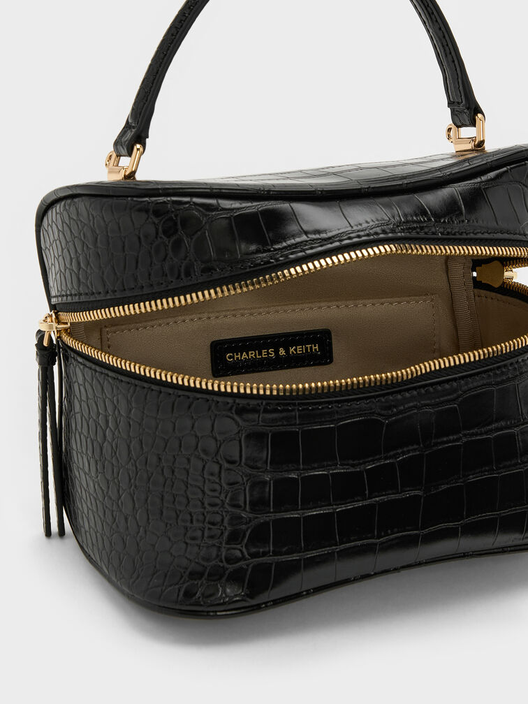 Pansy Croc-Effect Vanity Bag, Black, hi-res