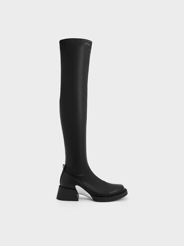 Giày boots cổ cao đế trụ Devon Metallic-Accent, Đen, hi-res