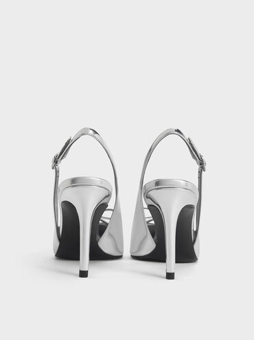 Gi&agrave;y cao g&oacute;t Metallic Bow Slingback, Bạc, hi-res