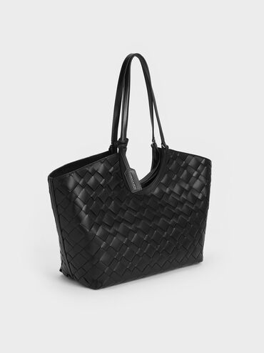 Túi tote hình thang Ivette Woven, Noir, hi-res