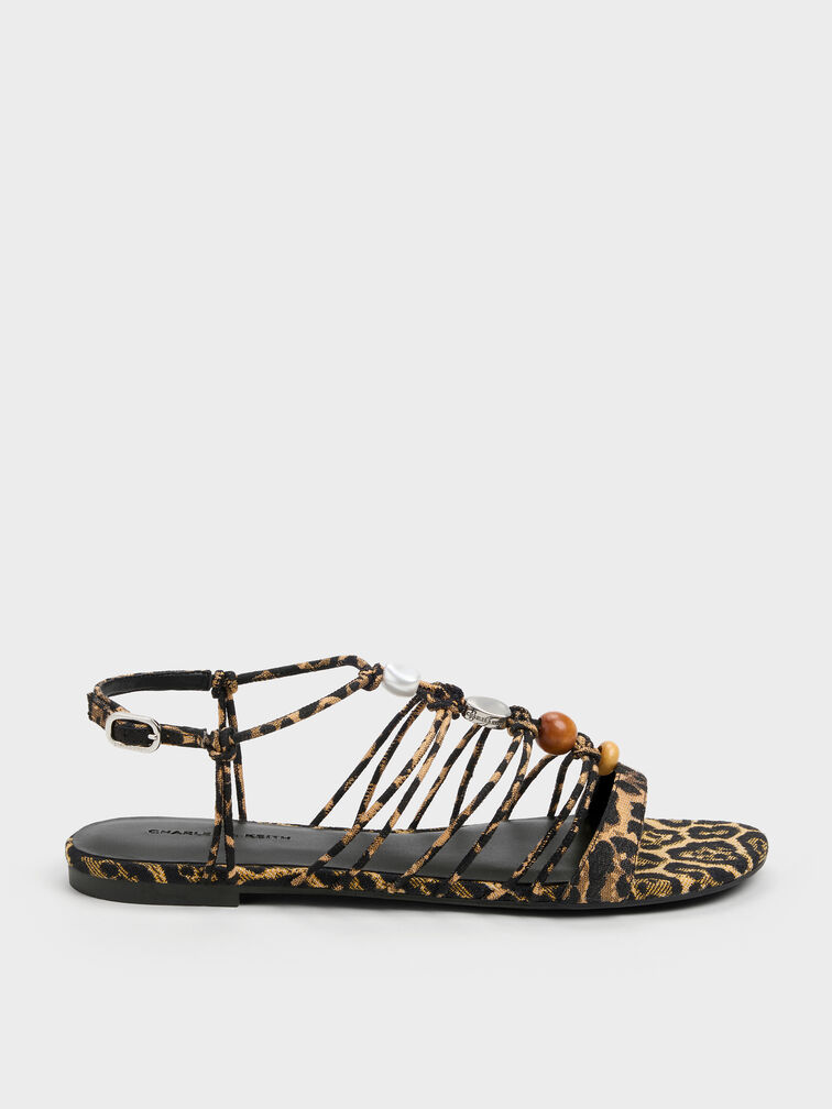 Georgie Leopard-Print Bead Strappy Sandals, Animal Print Natural, hi-res