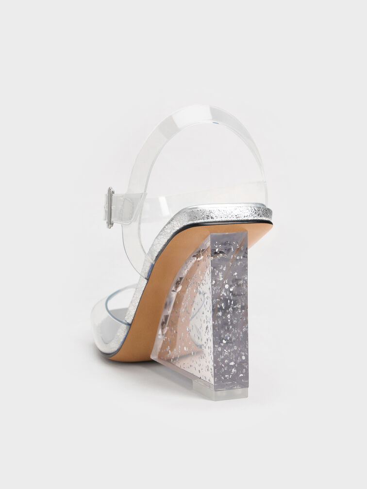 See-Through Speckled-Heel Wedges, White, hi-res