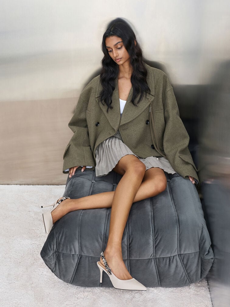 Tayari Leather Printed-Strap Slingback Pumps, Chalk, hi-res