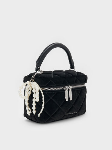 Arwen Velvet Quilted Top Handle Vanity Bag, Noir, hi-res
