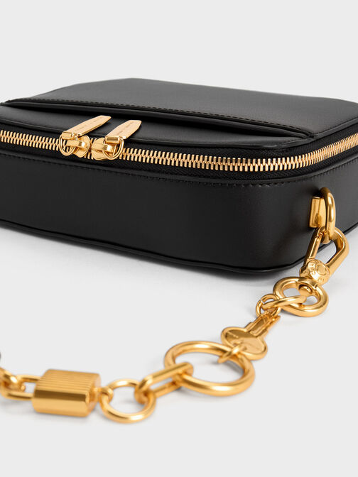 Túi đeo vai phom chữ nhật Lock & Key Chain, Đen, hi-res