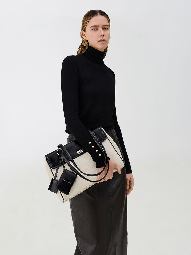 T&uacute;i tote chần b&ocirc;ng XL Apfra, Multi Cream, hi-res
