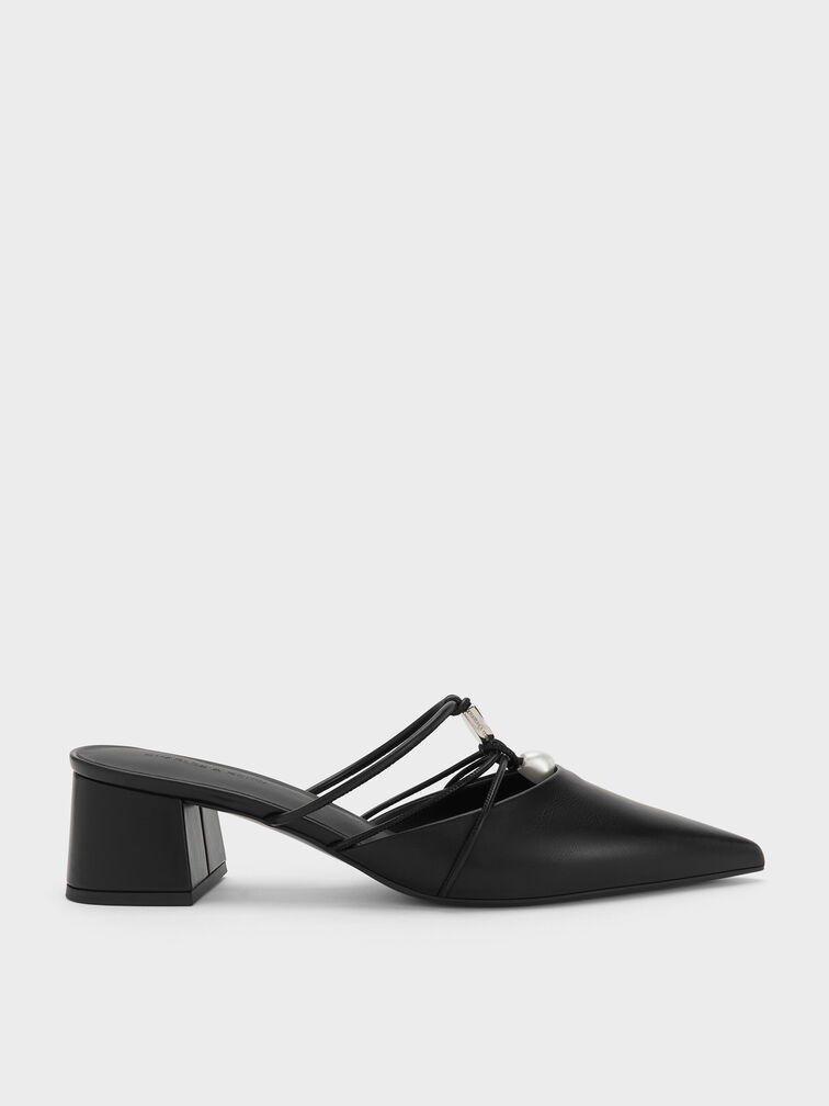Georgie Bead Pointed Mules, Black, hi-res