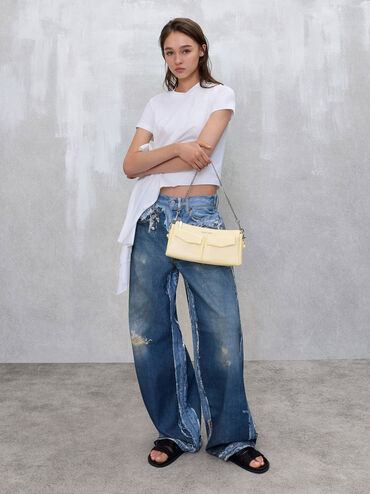 Rachel Front-Pocket Chain Shoulder Bag, Butter Yellow, hi-res