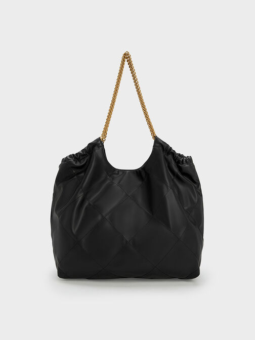Braided Handle Tote Bag, Black, hi-res