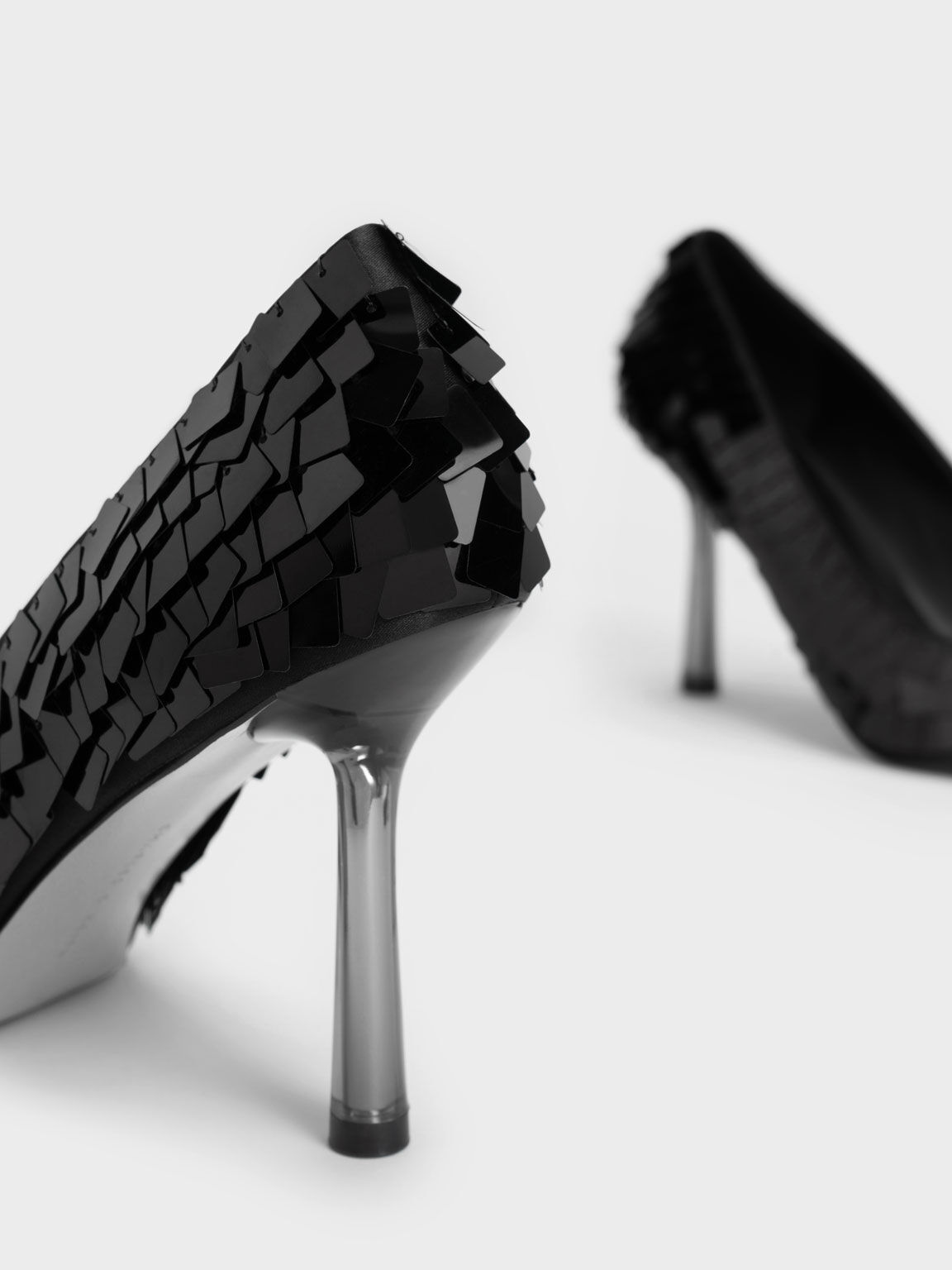 Sequinned Stiletto Heel Pumps, Black, hi-res