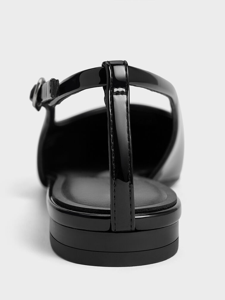 Patent Cut-Out Pointed-Toe Slingback Flats, Black Patent, hi-res