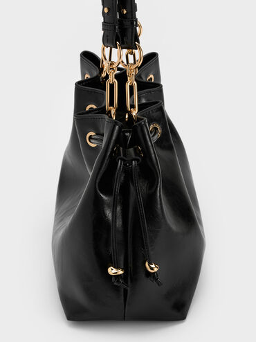 Moxie Drawstring Bucket Bag, Black, hi-res