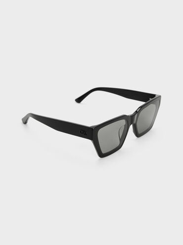 Recycled Acetate Angular Sunglasses, Jet Black, hi-res