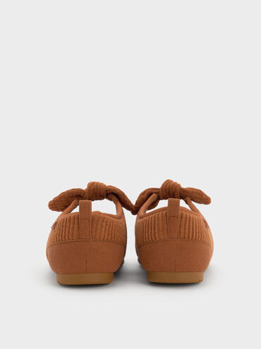 Girls' Corduroy & Faux Suede Mary Jane Flats, Brown, hi-res