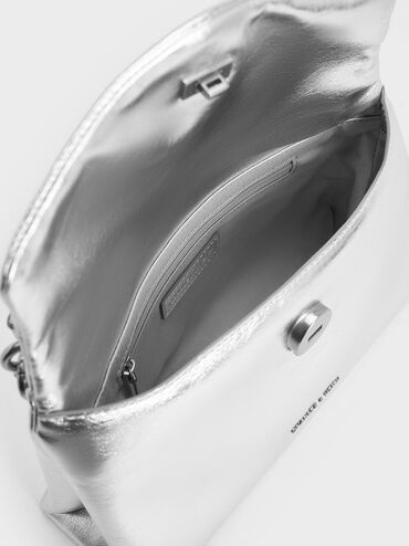 Andromeda Metallic Chunky-Chain Top Handle Bag, Silver, hi-res