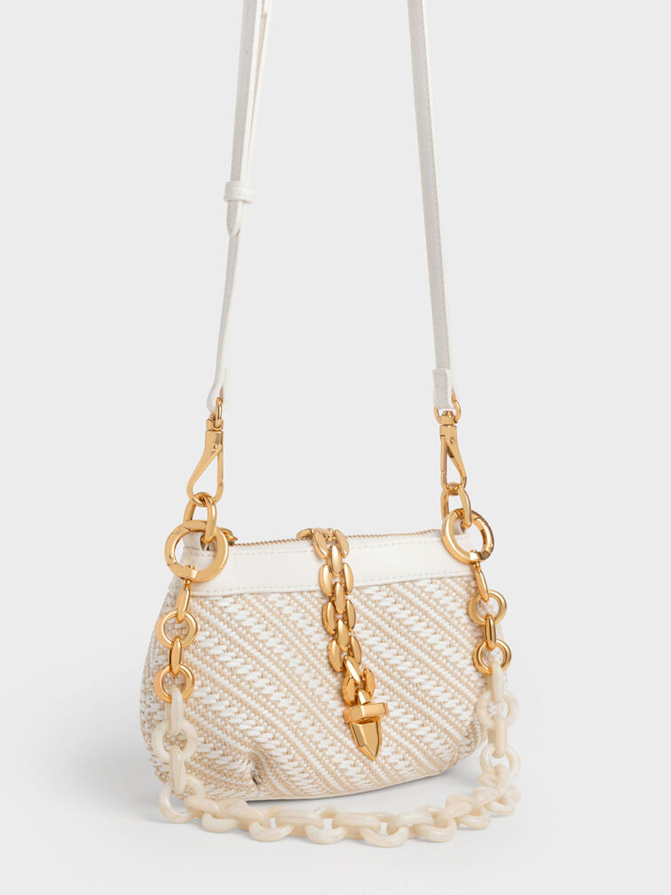 Túi đeo vai hình thang Isana Chain-Handle, Trắng, hi-res