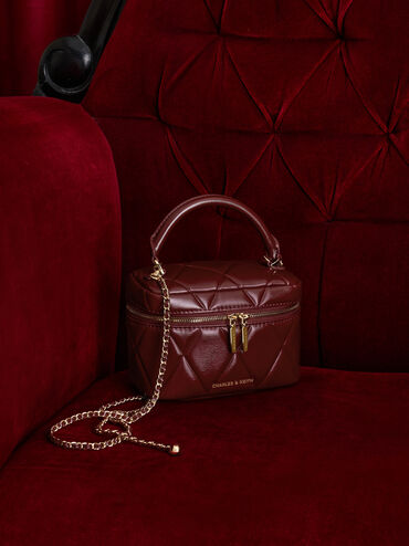 Túi cầm tay Arwen Quilted, Đỏ burgundy, hi-res