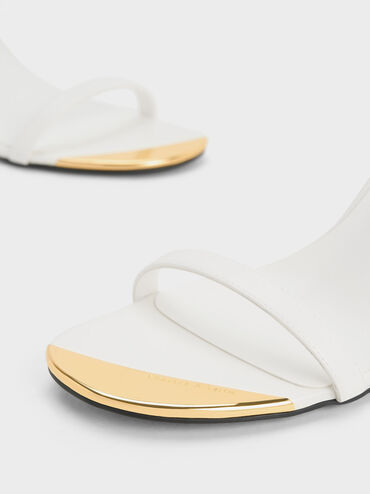 Metallic Cap Ankle-Strap Heeled Sandals, White, hi-res