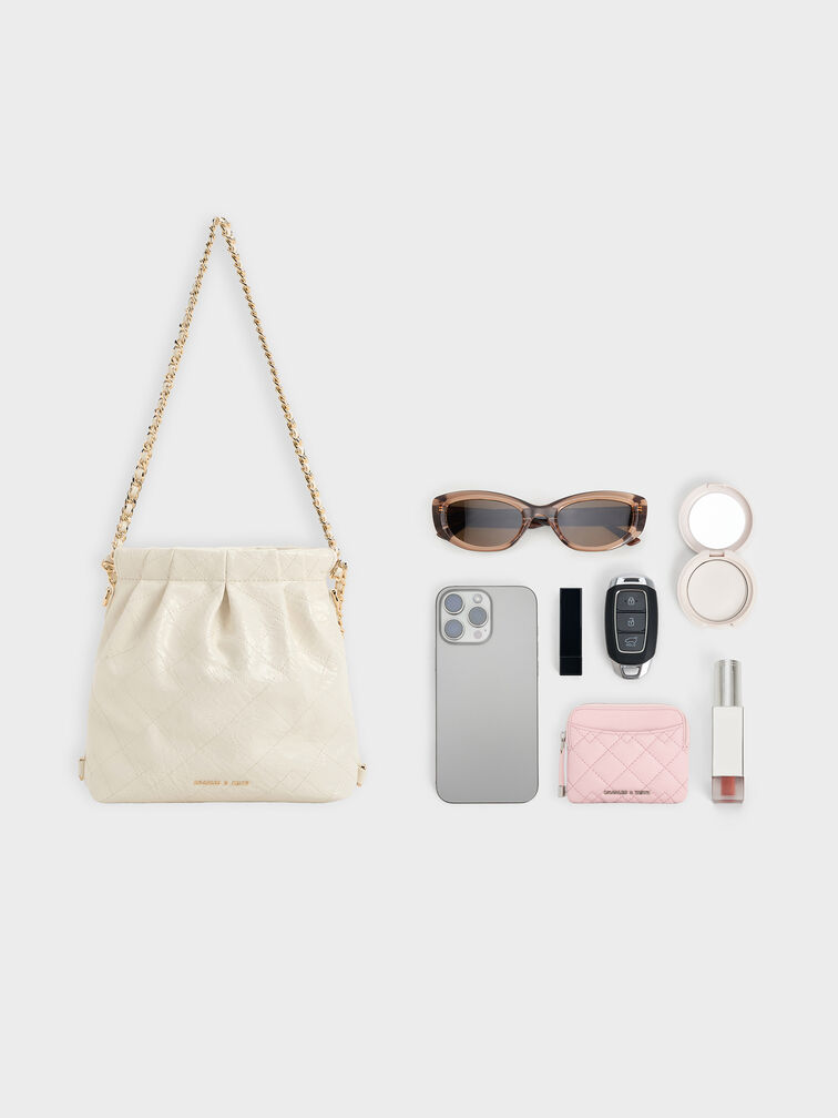 Balo phom chữ nhật Duo Chain-Handle Two-Way, Kem, hi-res