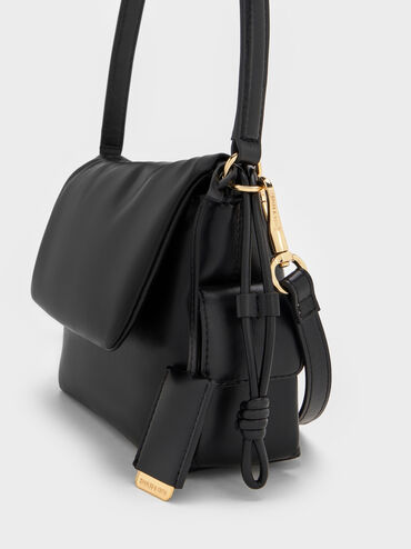 Khai Ruched-Flap Side-Pocket Top Handle Bag, Black, hi-res