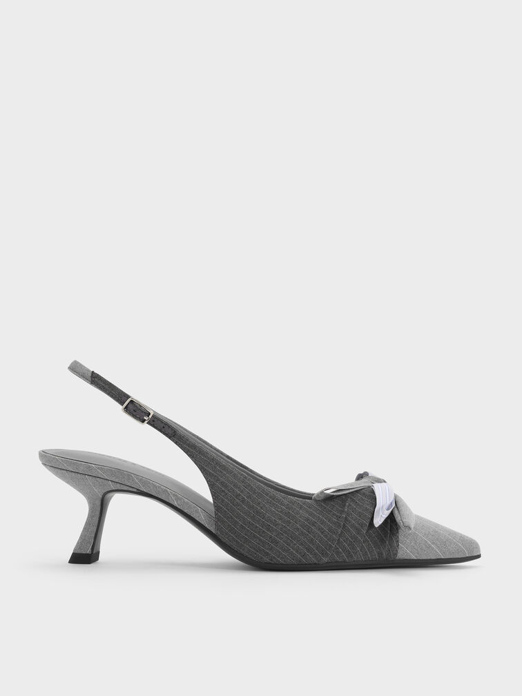 Gi&agrave;y sandals cao g&oacute;t Striped Printed-Bow, X&aacute;m, hi-res