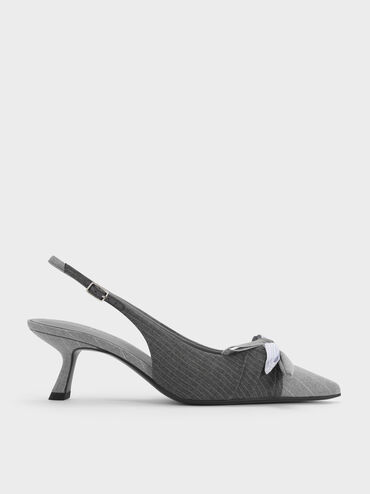 Gi&agrave;y sandals cao g&oacute;t Striped Printed-Bow, X&aacute;m, hi-res