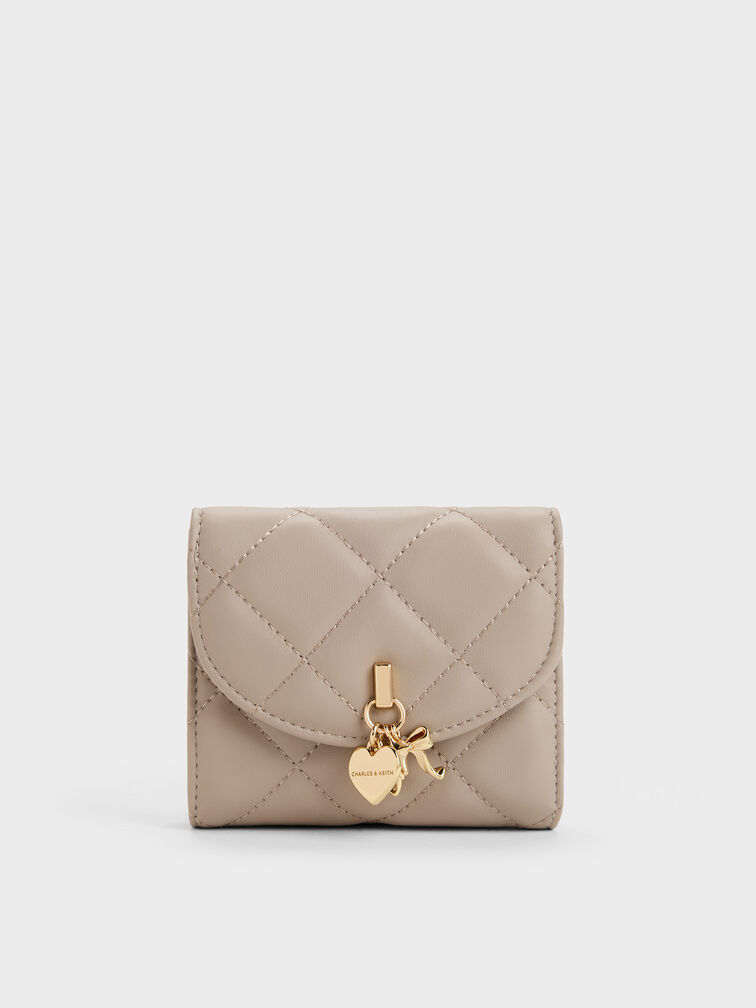 Arrietty Quilted Curved-Flap Wallet, Taupe, hi-res
