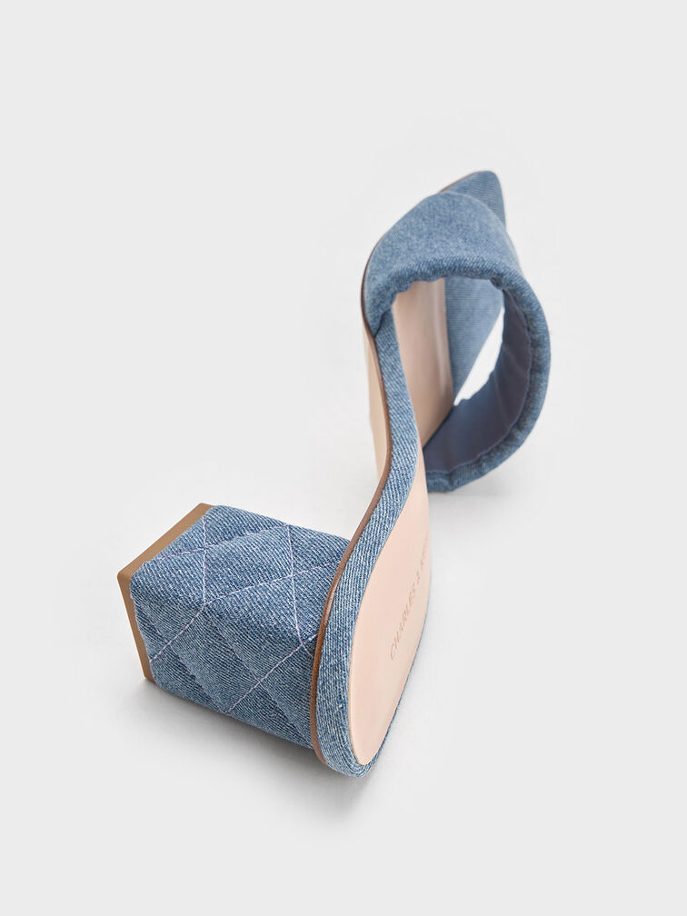 Giày mules cao gót Denim Quilted-Heel, Xanh denim, hi-res