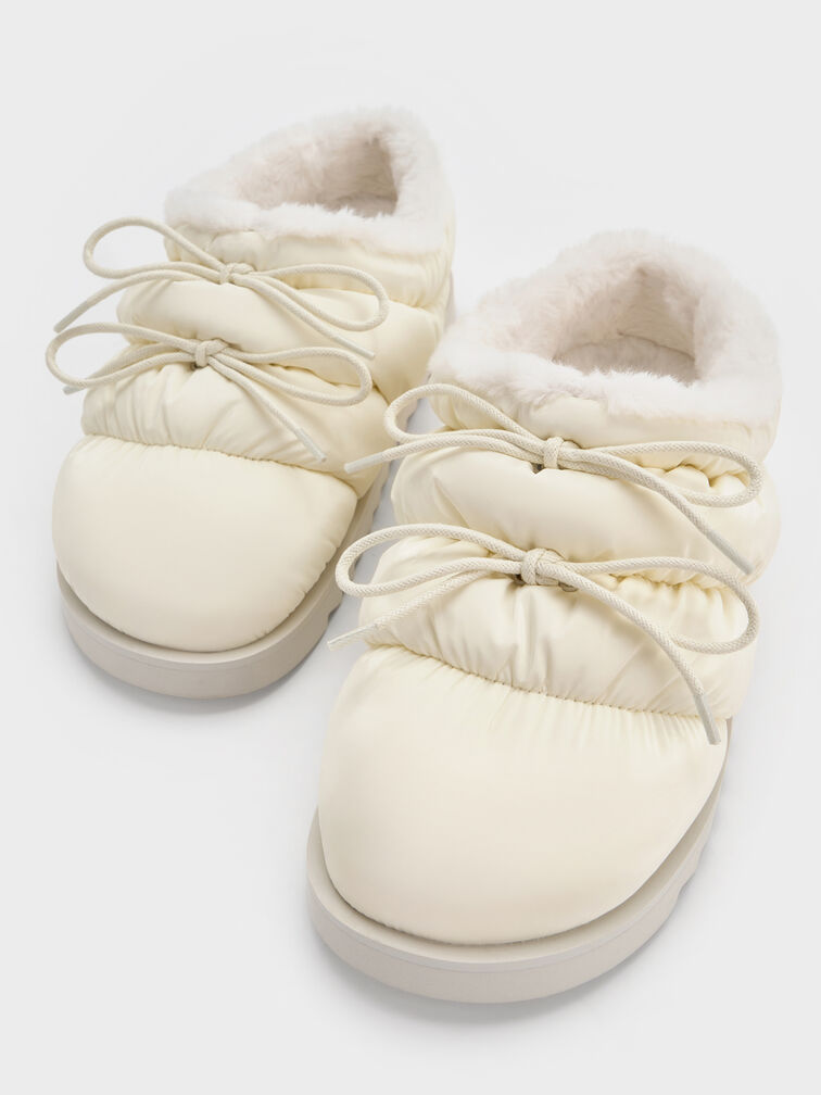 Egan Nylon Puffy Panelled Lace-Tie Mules, Chalk, hi-res