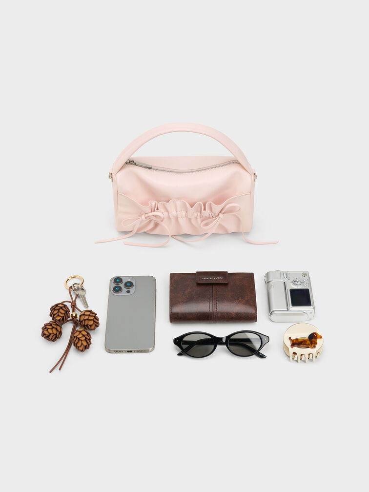 Reese Ruched Bow Top Handle Bag, Soft Pink, hi-res
