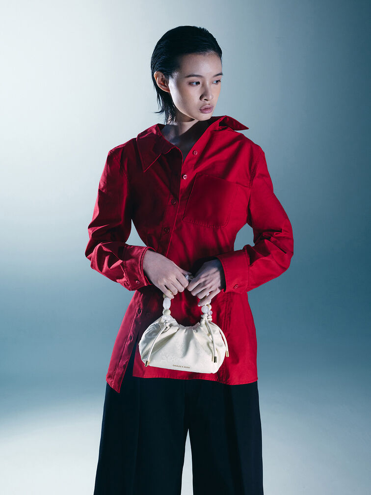 Aviary Jacquard Beaded-Handle Bag, Cream, hi-res