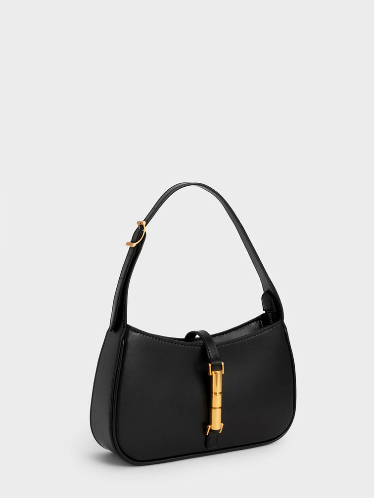 Túi đeo vai nữ hình thang Cesia Metallic Accent black (Đen) | Túi - CHARLES  & KEITH VN