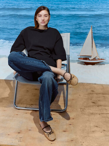 Raffia Bow Mary Jane Mules, Dark Brown Textured, hi-res