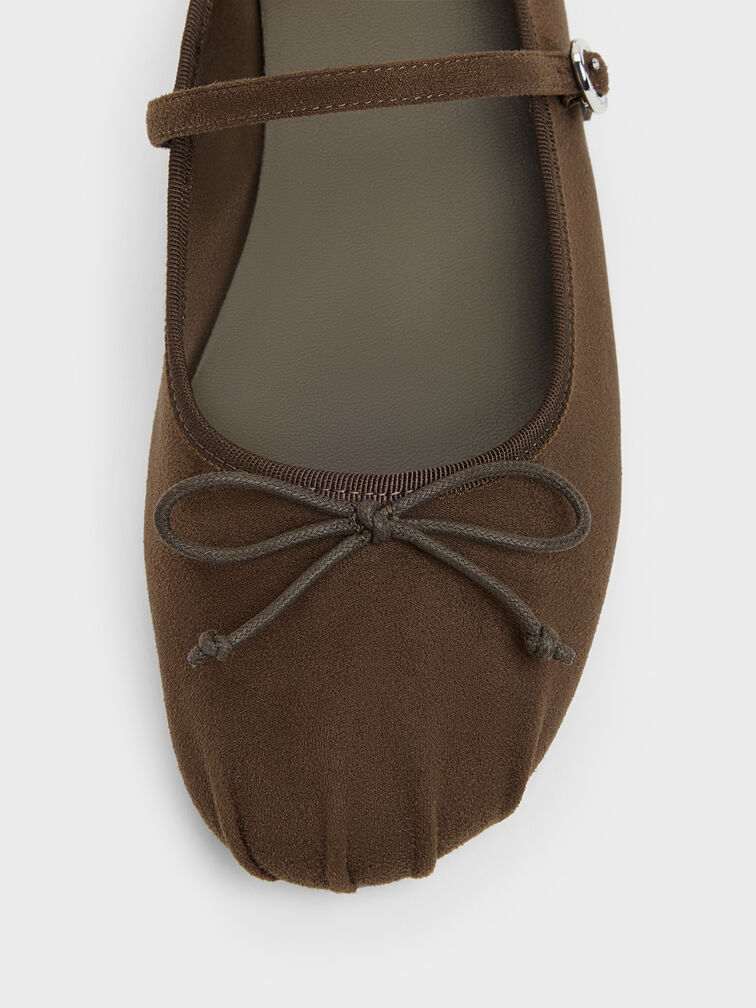 Emiko Faux Suede Bow Mary Jane Flats, Chocolate Textured, hi-res