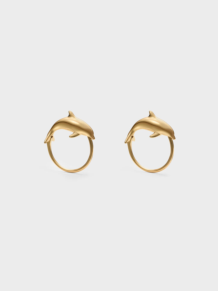 Delfina Dolphin Hoop Earrings, Gold, hi-res