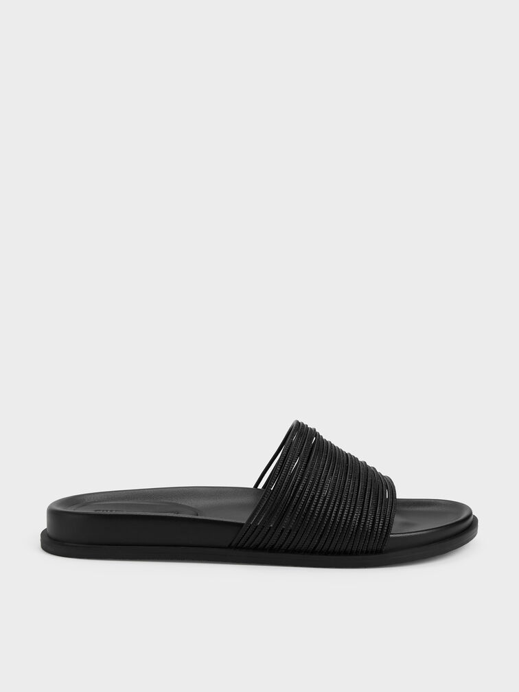 Fianna Strappy Slide Sandals, Black, hi-res