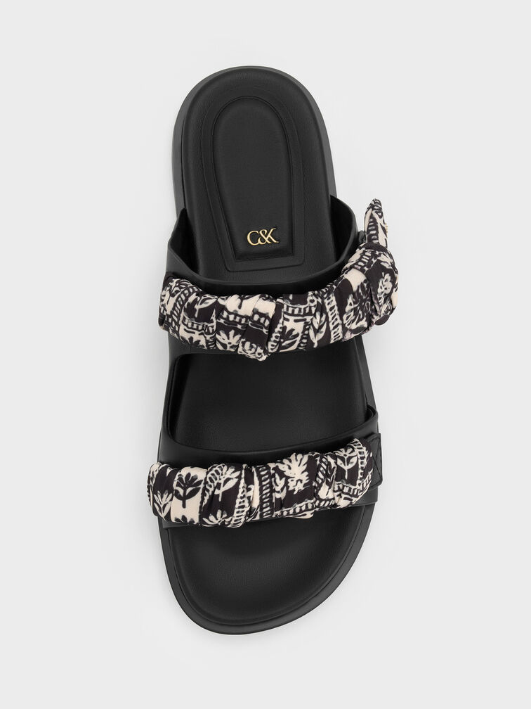 Tayari Leather Printed Double-Strap Sandals, Black, hi-res