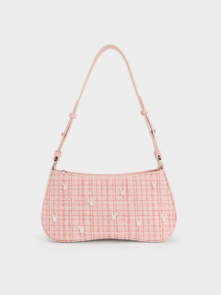 Bunny Tweed Shoulder Bag, Pink, hi-res