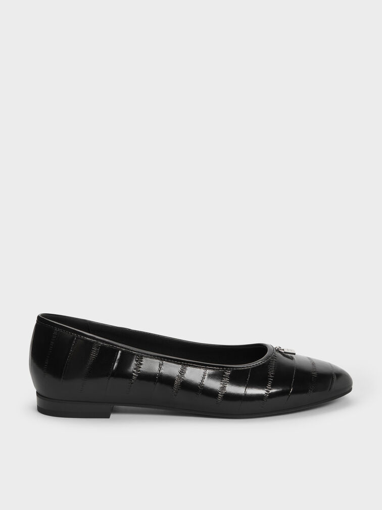 Griselda Eel-Effect Ballet Flats, Animal Print Black, hi-res