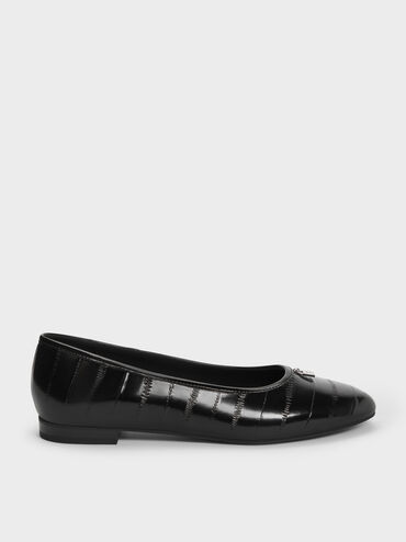 Griselda Eel-Effect Ballet Flats, Animal Print Black, hi-res