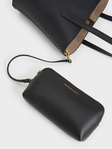 Túi tote phom hình thang Sianna Scarf-Print, Đen, hi-res