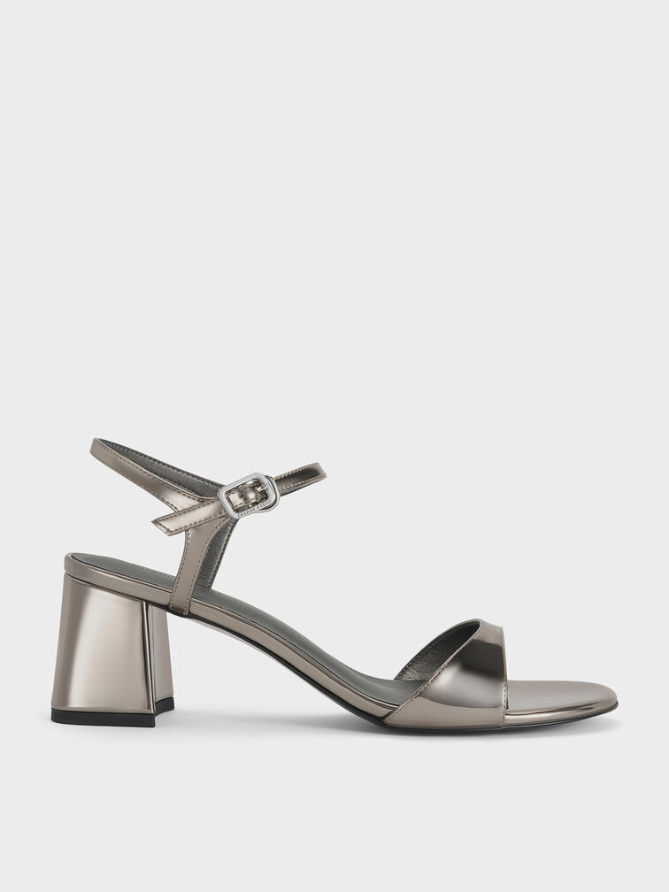 Metallic Ankle-Strap Block-Heel Sandals, Pewter, hi-res