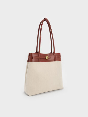 T&uacute;i tote phom chữ nhật Behn Canvas Belted, Gạch, hi-res