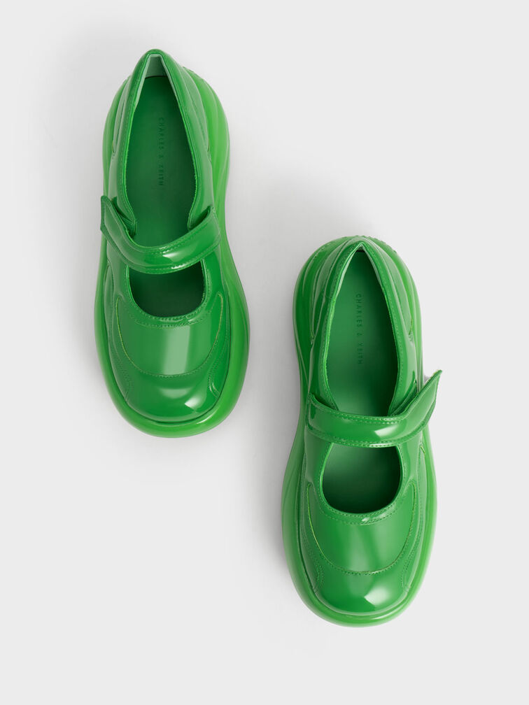 Giày búp bê mũi tròn đế chunky Roony Patent Mary Janes, Xanh lá, hi-res