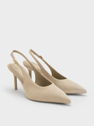 Emelia Faux Suede Slingback Pumps, Beige, hi-res