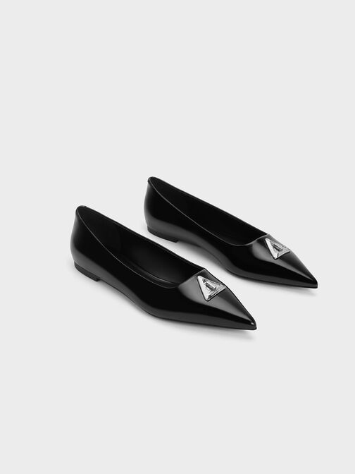 Trice Metallic Accent Pointed-Toe Flats, Black Boxed, hi-res